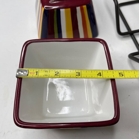 Pampered Chef Simple Additions 3 piece brick red striped condiment dishes + tray - Picture 5 of 9